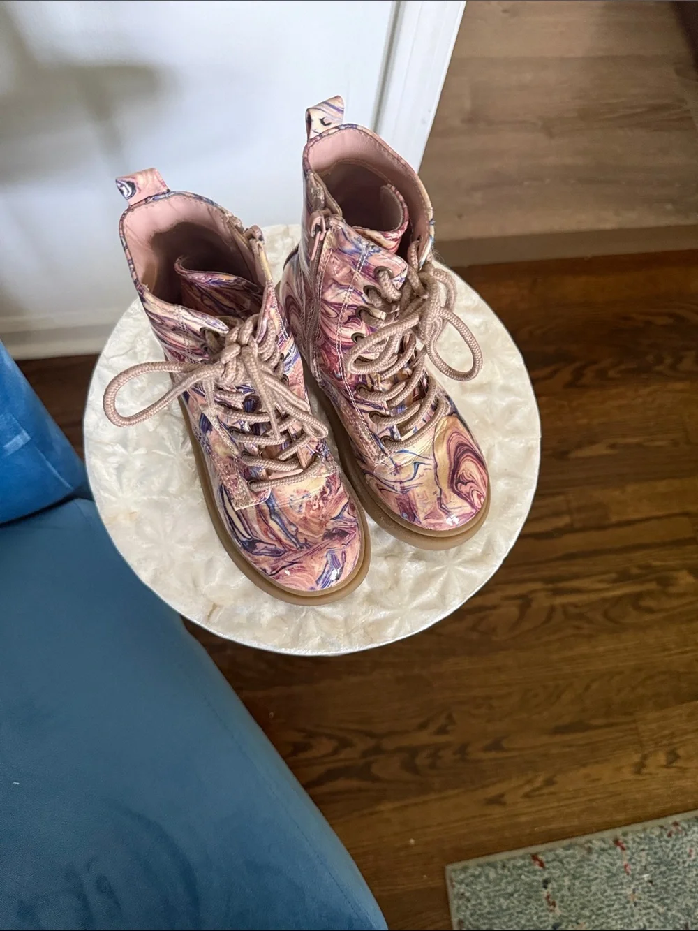Madden Girl Marbled Pink and Purple Lace-Up Combat Boots